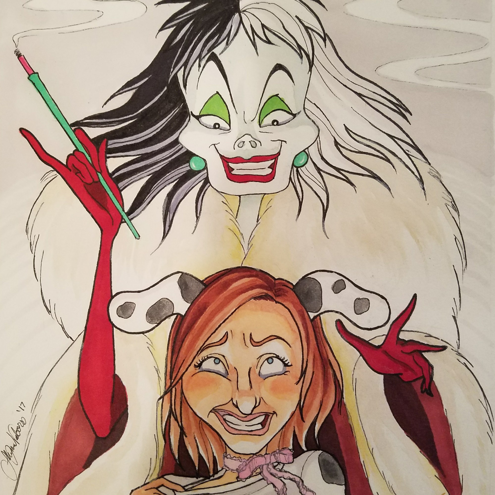 Cruella Creeping Out Girl in Dalmatian Costume Commission