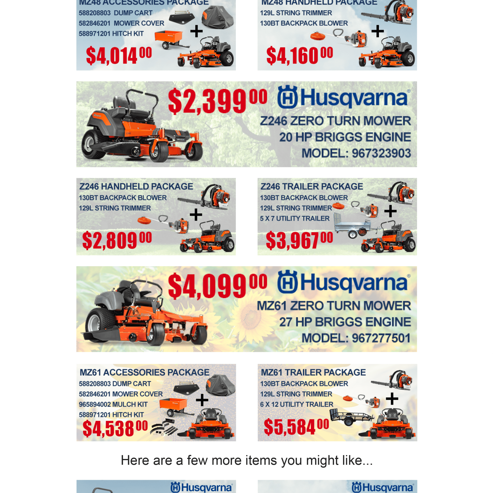 Hundreds of Mower Package Deals - Email Design