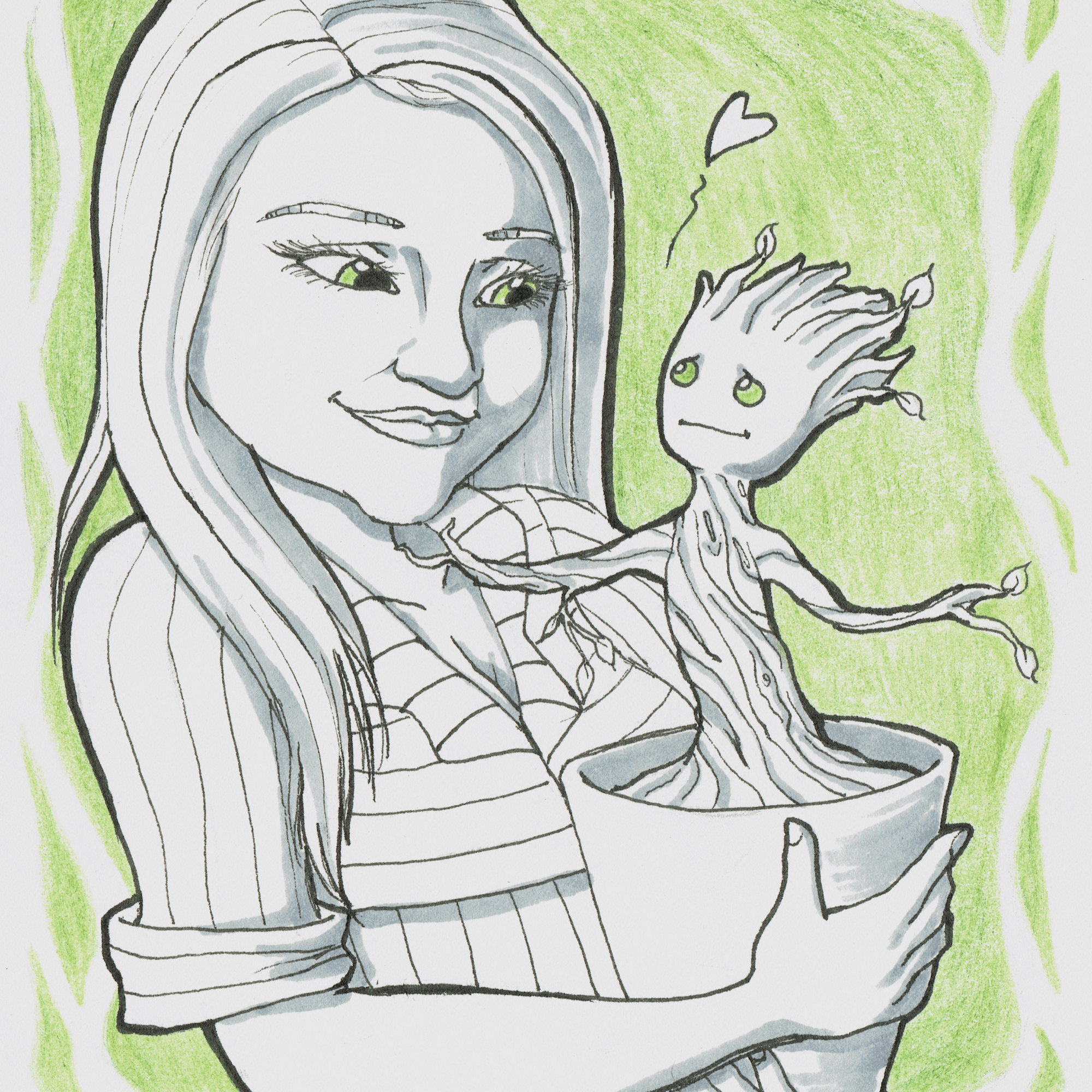 Friend Rose Holding Groot in Pot Commission